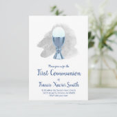 Eerste Communie Elegante Blauwe Kelk Kaart (Staand voorkant)