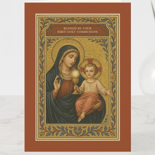 Eerste Communie Eucharistie Maria Jezus Feestdagen Kaart