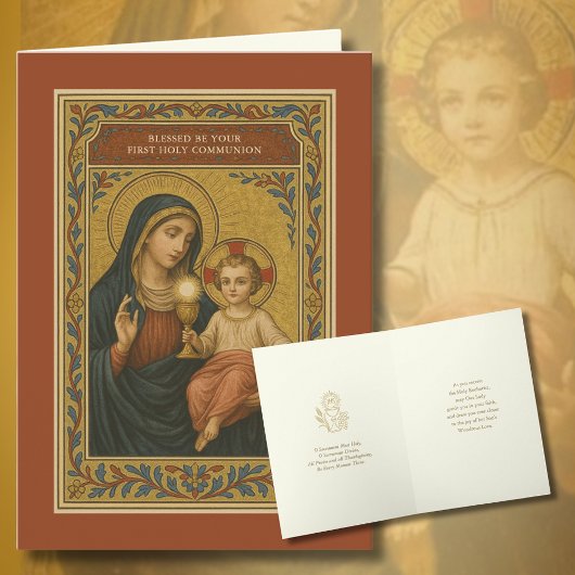 Eerste Communie Eucharistie Maria Jezus Feestdagen Kaart