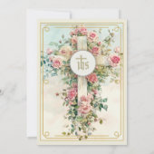 Eerste Communie Eucharistie Roze Bloemenkruis Kaart (Achterkant)