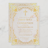 Eerste Communie Faux Gold  Elegant Marmer Kaart (Voorkant / Achterkant)
