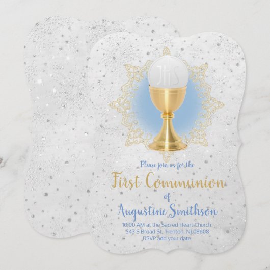 Eerste Communie Faux Goud en Faux Glitter Decor Kaart (Voorkant / Achterkant)