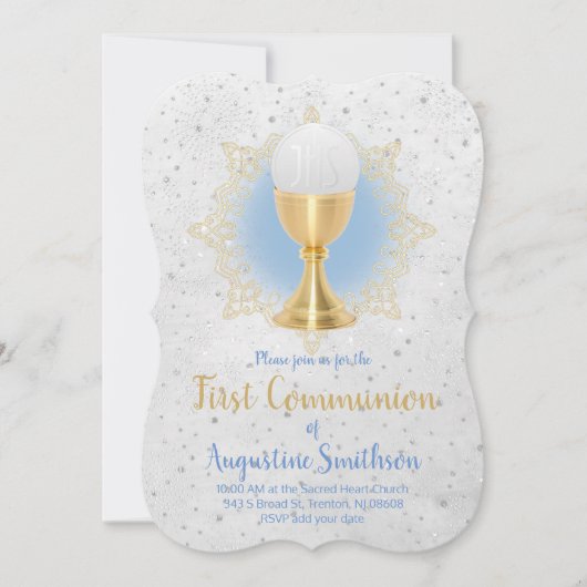 Eerste Communie Faux Goud en Faux Glitter Decor Kaart (Voorkant)