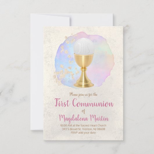 eerste communie FAUX gouden folie en waterverf Kaart (Voorkant)