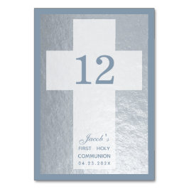 Eerste Communie Faux Zilver Stof Blauw Jongen Kaart