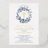 Eerste communie folie uitnodiging voor jongens met (Voorkant)