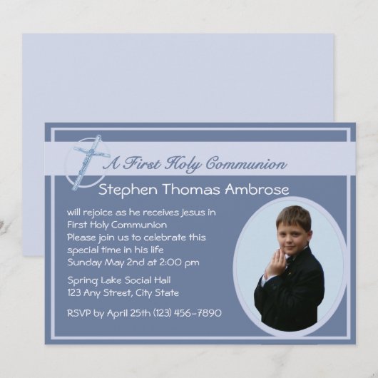 Eerste Communie Foto / Blauw Kaart (Voorkant / Achterkant)