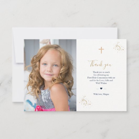 Eerste communie foto dank u minimalistisch goud kaart (Voorkant)