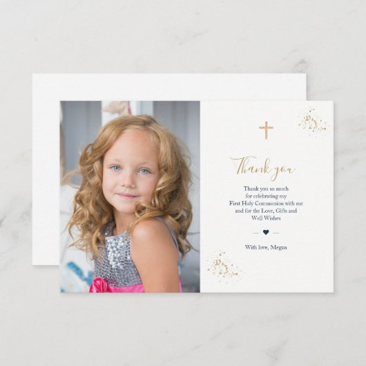 Eerste communie foto dank u minimalistisch goud kaart (Voorkant / Achterkant)