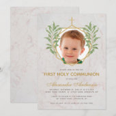 Eerste Communie Foto Greenery Goud Marmeren Foliag Kaart (Voorkant / Achterkant)