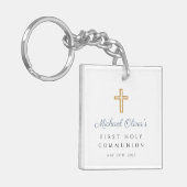 Eerste communie foto jongen blauw sleutelhanger (Voorkant Links)