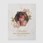 Eerste Communie Foto Marmer Roze Orchideeën Goud (Voorkant)