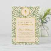 Eerste communie gebladerte faux goud genderneutraa kaart (Staand voorkant)