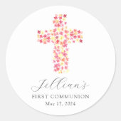Eerste Communie Gewijde Kruis Ronde Sticker (Voorkant)
