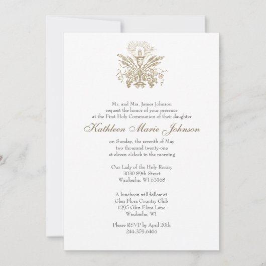 Eerste Communie Gezegende Maria Chalice Host Kaart (Achterkant)