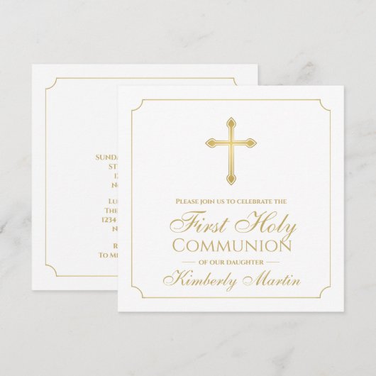 Eerste Communie Gold Cross Meisje Christelijk Kaart (Voorkant / Achterkant)