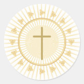 Eerste Communie Goud met Cross Invitation Ronde Sticker (Voorkant)