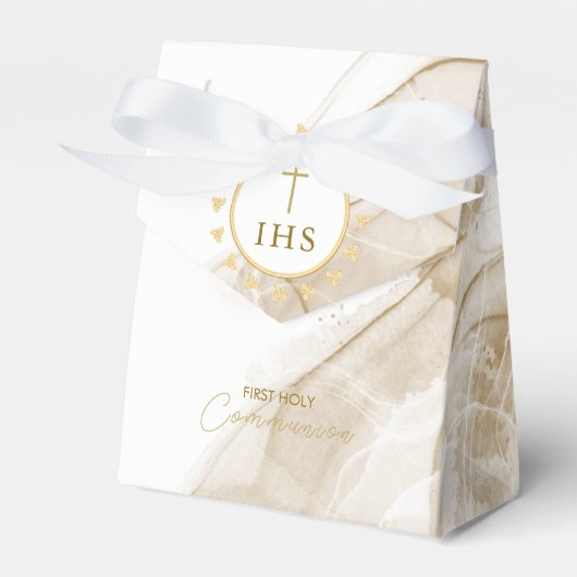 Eerste Communie Goud met IHS belettering Uitnodigi Bedankdoosjes (Voorkant Zijde)