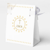 Eerste Communie Goud met IHS belettering Uitnodigi Bedankdoosjes (Achterkant)