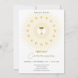 Eerste communie goud met kelk uitnodiging