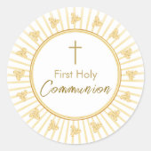 Eerste Communie Goud met Kruis Ronde Sticker (Voorkant)