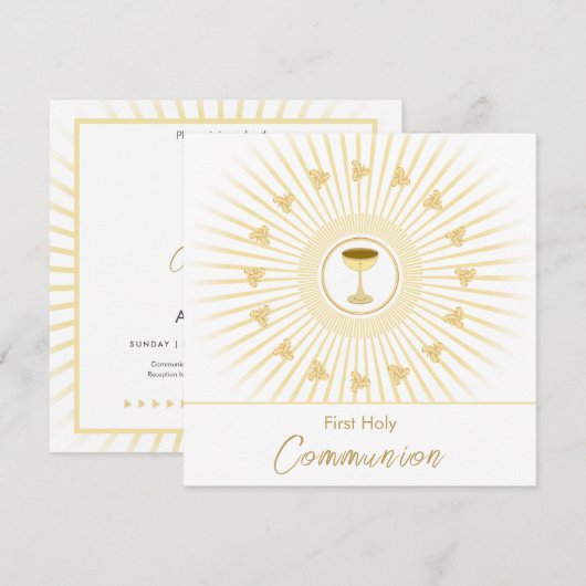 Eerste communie goud met kruis, uitnodiging (Voorkant / Achterkant)