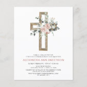 Eerste Communie Gouden Kruis Blush Roze Bloem (Voorkant)