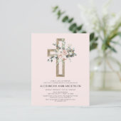 Eerste Communie Gouden Kruis Blush Roze Bloem (Staand voorkant)