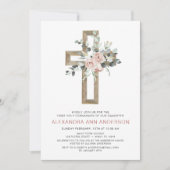 Eerste Communie Gouden Kruis Blush Roze Bloem Kaart (Voorkant)