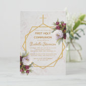 Eerste Communie Gouden Kruis Bourgogne Pioenen Mar Kaart (Staand voorkant)