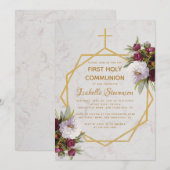 Eerste Communie Gouden Kruis Bourgogne Pioenen Mar Kaart (Voorkant / Achterkant)