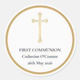 Eerste Communie Gouden Kruis Ronde Sticker