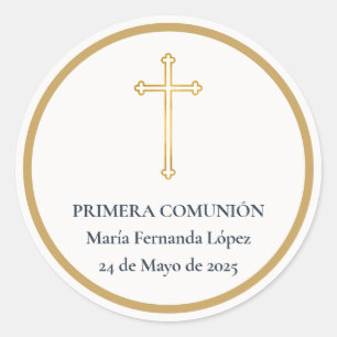 Eerste Communie Gouden Kruis Ronde Sticker