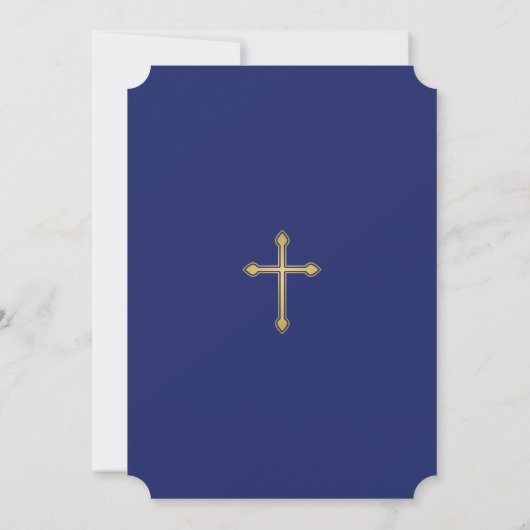 Eerste Communie Gouden Kruis w / Navy Blauw Christ Kaart (Achterkant)