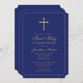 Eerste Communie Gouden Kruis w / Navy Blauw Christ Kaart (Voorkant / Achterkant)