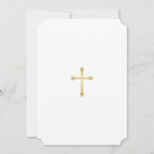 Eerste Communie Gouden Kruis w / Wit Christelijk Kaart (Achterkant)