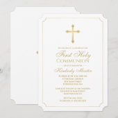 Eerste Communie Gouden Kruis w / Wit Christelijk Kaart (Voorkant / Achterkant)