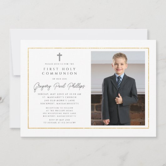 Eerste Communie Gouden Lijst Minimalistische Jonge Kaart (Voorkant)