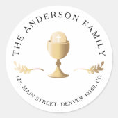 Eerste communie gouden retouradreslabel ronde sticker (Voorkant)