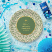 Eerste Communie Green Faux Gold Greenery gebladert Papieren Bordje (Feest)