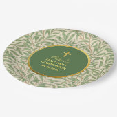 Eerste Communie Green Faux Gold Greenery gebladert Papieren Bordje (Gekanteld)