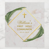 Eerste communie groen marmer faux gouden varen wijn etiket (Enkel label)