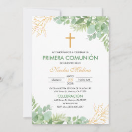 Eerste Communie Groene bladeren Cross Primera Comm Kaart