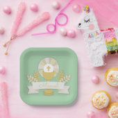 Eerste communie, groene eerste communie papieren bordje (Feest)