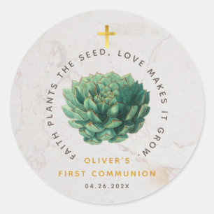 Eerste Communie Groene Succulent Faith Planten See Ronde Sticker