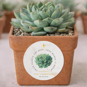 Eerste Communie groene vetplant geloof kamerplante Ronde Sticker