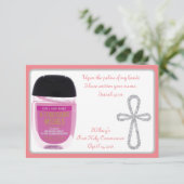 Eerste Communie Hand Sanitizer Favor Kaarten (Staand voorkant)