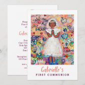 Eerste Communie  Invite voor Black Girl Kaart (Voorkant / Achterkant)