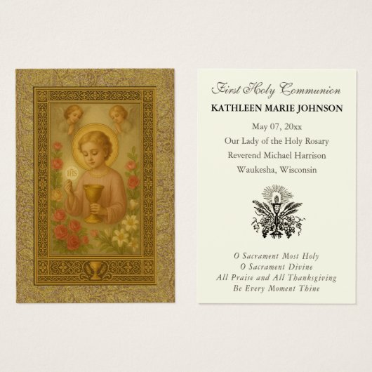 Eerste Communie Jezus Engelen Bloemen Visitekaartje (Voorkant /achterkant)