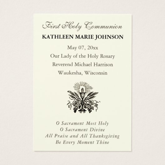 Eerste Communie Jezus Engelen Bloemen Visitekaartje (Achterkant)